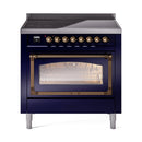 ILVE Nostalgie II Noblesse 36-Inch Induction Range with Triple Glass Door in Midnight Blue with Bronze Trim (UNI366NMPMBB)