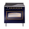 ILVE Nostalgie II Noblesse 36-Inch Induction Range with Triple Glass Door in Midnight Blue with Bronze Trim (UNI366NMPMBB)