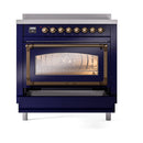 ILVE Nostalgie II Noblesse 36-Inch Induction Range with Triple Glass Door in Midnight Blue with Bronze Trim (UNI366NMPMBB)