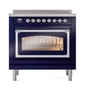 ILVE Nostalgie II Noblesse 36-Inch Induction Range with Triple Glass Door in Midnight Blue with Chrome Trim (UNI366NMPMBC)
