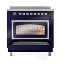 ILVE Nostalgie II Noblesse 36-Inch Induction Range with Triple Glass Door in Midnight Blue with Chrome Trim (UNI366NMPMBC)