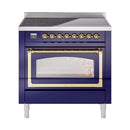 ILVE Nostalgie II Noblesse 36-Inch Induction Range with Triple Glass Door in Midnight Blue with Brass Trim (UNI366NMPMBG)