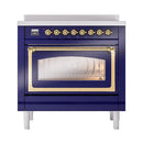 ILVE Nostalgie II Noblesse 36-Inch Induction Range with Triple Glass Door in Midnight Blue with Brass Trim (UNI366NMPMBG)