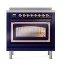 ILVE Nostalgie II Noblesse 36-Inch Induction Range with Triple Glass Door in Midnight Blue with Copper Trim (UNI366NMPMBP)