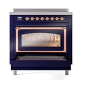 ILVE Nostalgie II Noblesse 36-Inch Induction Range with Triple Glass Door in Midnight Blue with Copper Trim (UNI366NMPMBP)