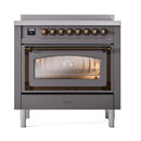 ILVE Nostalgie II Noblesse 36-Inch Induction Range with Triple Glass Door in Matte Graphite with Bronze Trim (UNI366NMPMGB)