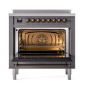 ILVE Nostalgie II Noblesse 36-Inch Induction Range with Triple Glass Door in Matte Graphite with Bronze Trim (UNI366NMPMGB)