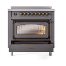 ILVE Nostalgie II Noblesse 36-Inch Induction Range with Triple Glass Door in Matte Graphite with Bronze Trim (UNI366NMPMGB)