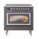 ILVE Nostalgie II Noblesse 36-Inch Induction Range with Triple Glass Door in Matte Graphite with Chrome Trim (UNI366NMPMGC)