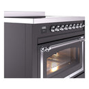 ILVE Nostalgie II Noblesse 36-Inch Induction Range with Triple Glass Door in Matte Graphite with Chrome Trim (UNI366NMPMGC)