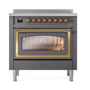 ILVE Nostalgie II Noblesse 36-Inch Induction Range with Triple Glass Door in Matte Graphite with Brass Trim (UNI366NMPMGG)