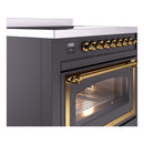ILVE Nostalgie II Noblesse 36-Inch Induction Range with Triple Glass Door in Matte Graphite with Brass Trim (UNI366NMPMGG)