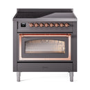 ILVE Nostalgie II Noblesse 36-Inch Induction Range with Triple Glass Door in Matte Graphite with Copper Trim (UNI366NMPMGP)