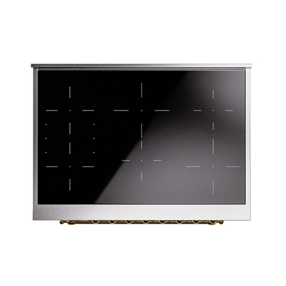 Smooth black cooktop with heating zones and minimal control markers