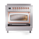 ILVE Nostalgie II Noblesse 36-Inch Induction Range with Triple Glass Door in Stainless Steel with Copper Trim (UNI366NMPSSP)