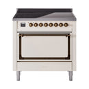 ILVE Nostalgie II Noblesse 36-Inch Induction Range with Solid Door in Antique White with Bronze Trim (UNI366QNMPAWB)
