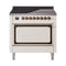 ILVE Nostalgie II Noblesse 36-Inch Induction Range with Solid Door in Antique White with Bronze Trim (UNI366QNMPAWB)