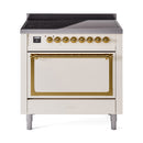 ILVE Nostalgie II Noblesse 36-Inch Induction Range with Solid Door in Antique White with Brass Trim (UNI366QNMPAWG)
