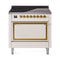 ILVE Nostalgie II Noblesse 36-Inch Induction Range with Solid Door in Antique White with Brass Trim (UNI366QNMPAWG)