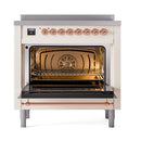 ILVE Nostalgie II Noblesse 36-Inch Induction Range with Solid Door in Antique White with Copper Trim (UNI366QNMPAWP)