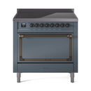 ILVE Nostalgie II Noblesse 36-Inch Induction Range with Solid Door in Blue Grey with Bronze Trim (UNI366QNMPBGB)