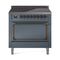 ILVE Nostalgie II Noblesse 36-Inch Induction Range with Solid Door in Blue Grey with Bronze Trim (UNI366QNMPBGB)