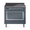 ILVE Nostalgie II Noblesse 36-Inch Induction Range with Solid Door in Blue Grey with Chrome Trim (UNI366QNMPBGC)