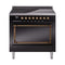 ILVE Nostalgie II Noblesse 36-Inch Induction Range with Solid Door in Glossy Black with Bronze Trim (UNI366QNMPBKB)
