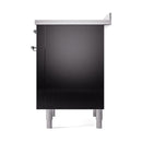 ILVE Nostalgie II Noblesse 36-Inch Induction Range with Solid Door in Glossy Black with Chrome Trim (UNI366QNMPBKC)
