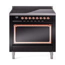 ILVE Nostalgie II Noblesse 36-Inch Induction Range with Solid Door in Glossy Black with Copper Trim (UNI366QNMPBKP)