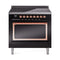 ILVE Nostalgie II Noblesse 36-Inch Induction Range with Solid Door in Glossy Black with Copper Trim (UNI366QNMPBKP)