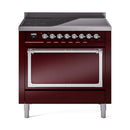 ILVE Nostalgie II Noblesse 36-Inch Induction Range with Solid Door in Burgundy with Chrome Trim (UNI366QNMPBUC)