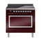 ILVE Nostalgie II Noblesse 36-Inch Induction Range with Solid Door in Burgundy with Chrome Trim (UNI366QNMPBUC)