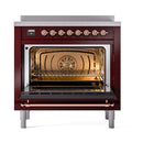 ILVE Nostalgie II Noblesse 36-Inch Induction Range with Solid Door in Burgundy with Copper Trim (UNI366QNMPBUP)