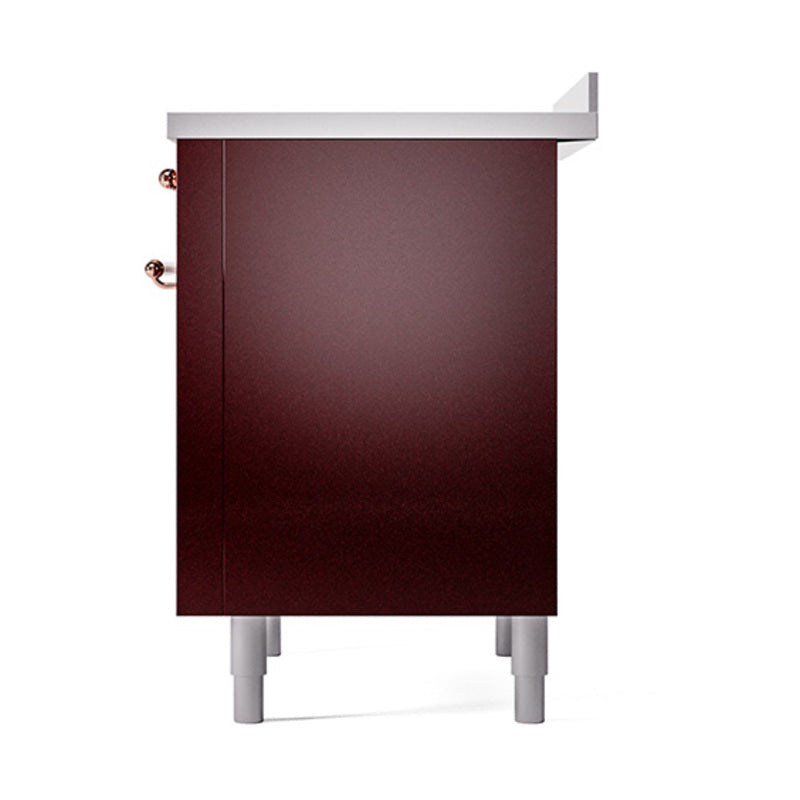 Burgundy solid door side panel with copper hinges and white leveling legs