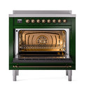 ILVE Nostalgie II Noblesse 36-Inch Induction Range with Solid Door in Emerald Green with Bronze Trim (UNI366QNMPEGB)