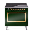 ILVE Nostalgie II Noblesse 36-Inch Induction Range with Solid Door in Emerald Green with Brass Trim (UNI366QNMPEGG)