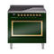 ILVE Nostalgie II Noblesse 36-Inch Induction Range with Solid Door in Emerald Green with Brass Trim (UNI366QNMPEGG)