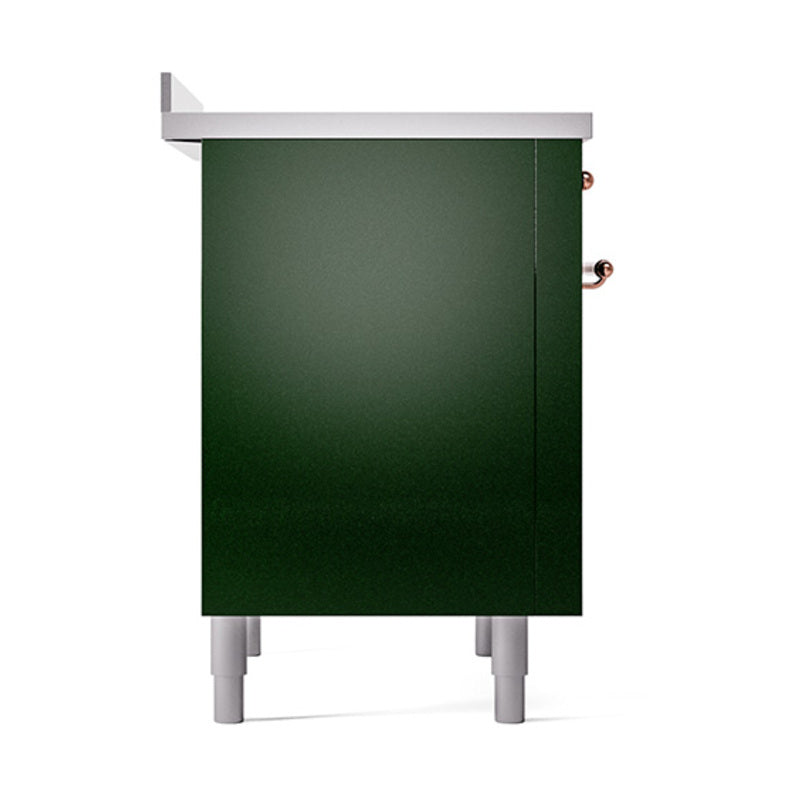 Emerald green solid door with copper knob accents and stainless control top