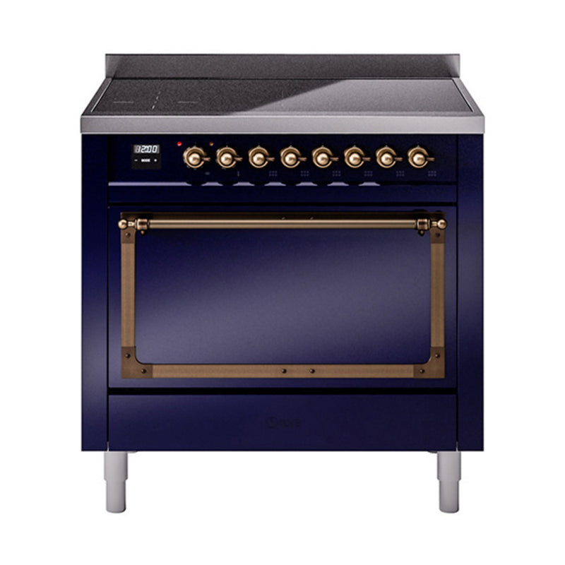 ILVE Nostalgie II Noblesse 36-Inch Induction Range with Solid Door in Midnight Blue with Bronze Trim (UNI366QNMPMBB)