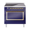 ILVE Nostalgie II Noblesse 36-Inch Induction Range with Solid Door in Midnight Blue with Brass Trim (UNI366QNMPMBG)