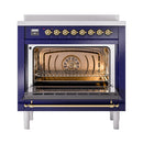 ILVE Nostalgie II Noblesse 36-Inch Induction Range with Solid Door in Midnight Blue with Brass Trim (UNI366QNMPMBG)