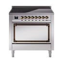 ILVE Nostalgie II Noblesse 36-Inch Induction Range with Solid Door in Stainless Steel with Bronze Trim (UNI366QNMPSSB)