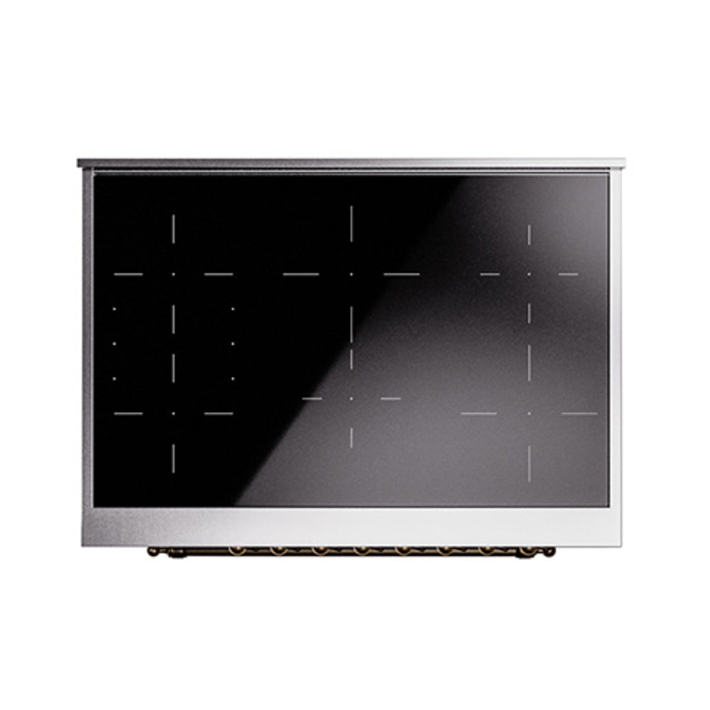 ILVE Nostalgie II induction cooktop glass panel with burner layout on dark surface