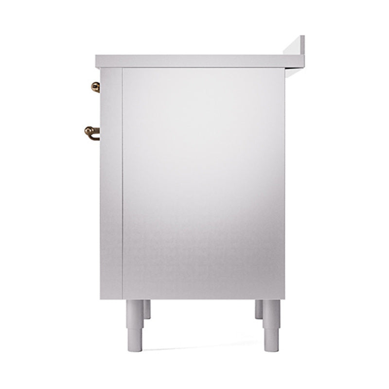 ILVE Nostalgie II induction range stainless steel side panel with bronze hinges
