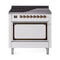 ILVE Nostalgie II Noblesse 36-Inch Induction Range with Solid Door in White with Bronze Trim (UNI366QNMPWHB)
