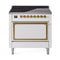 ILVE Nostalgie II Noblesse 36-Inch Induction Range with Solid Door in White with Brass Trim (UNI366QNMPWHG)