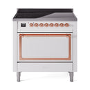 ILVE Nostalgie II Noblesse 36-Inch Induction Range with Solid Door in White with Copper Trim (UNI366QNMPWHP)