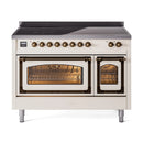 ILVE Nostalgie II Noblesse 48-Inch Induction Range with Triple Glass Door in Antique White with Bronze Trim (UNI486NMPAWB)