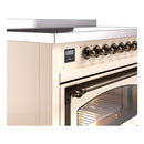 ILVE Nostalgie II Noblesse 48-Inch Induction Range with Triple Glass Door in Antique White with Bronze Trim (UNI486NMPAWB)